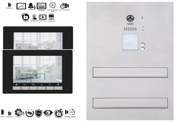 Preview: DT17 Black 2 Familien Briefkastensprechanlage 7'' mit Durchwurfbriefkasten 170° Fischaugenkamera RFID Zutrittskontrolle